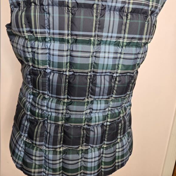 Eddie Bauer Womens Premium Goose Down Vest Blue Green Plaid Quilted Zip Small - Picture 6 of 13